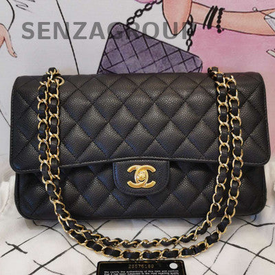 Chanel Classic Flap Medium Black Caviar Leather Shoulder Crossbody Bag
