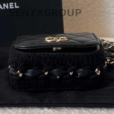 CHANEL 22 Black Calfskin Quilted Camera Bag with Gold Chain Strap
