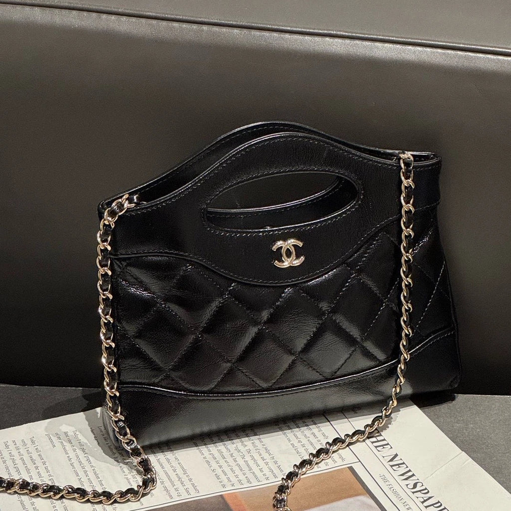 Chanel 31Bag Nano Chain Shoulder Crossbody Black Gold Diamond Women Classic