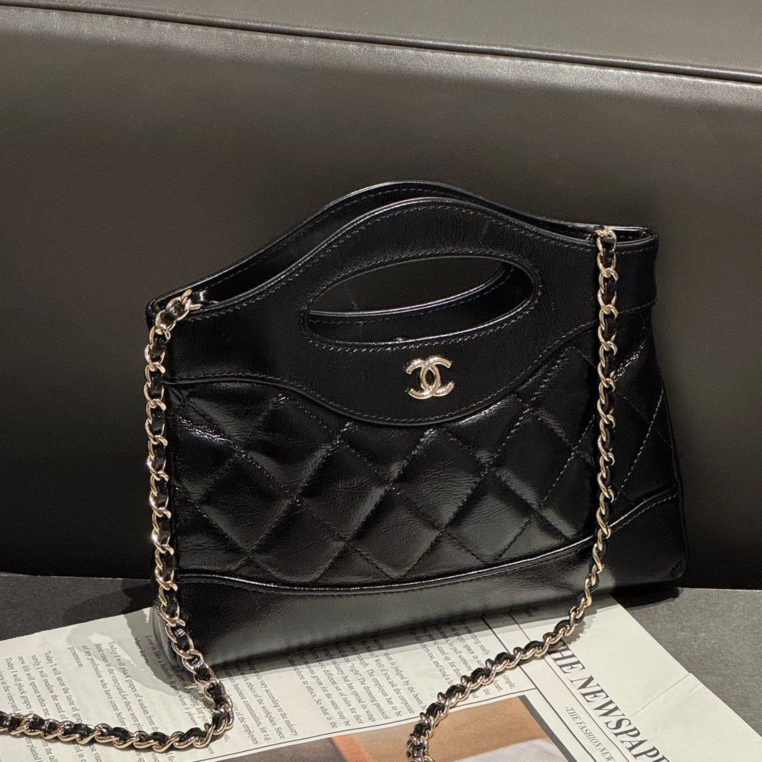 Chanel 31Bag Nano Chain Shoulder Crossbody Black Gold Diamond Women Classic