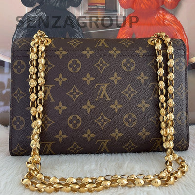 Louis Vuitton Monogram Brown Red Gold Chain Crossbody Bag Women Classic