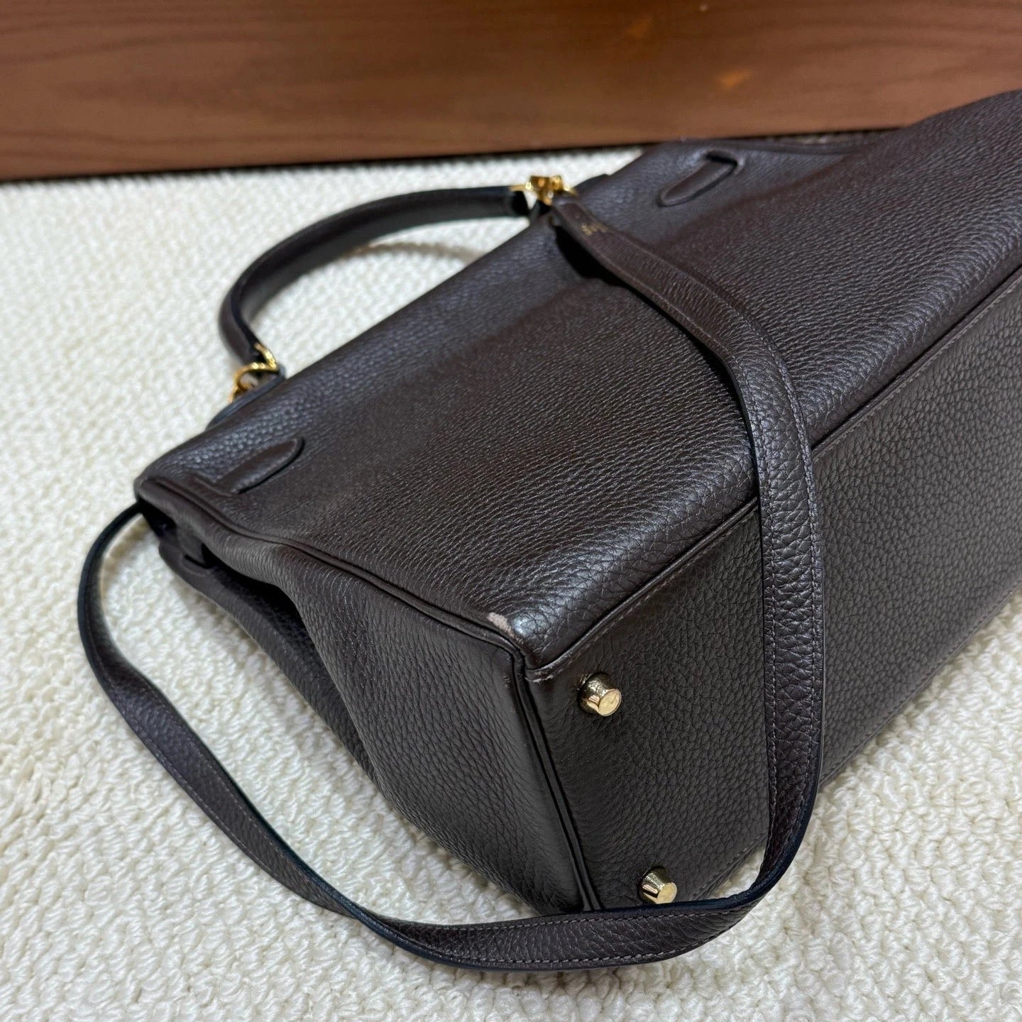 Hermes Kelly35 Top Handle Shoulder Bag Black Gold Unisex Adults Classic