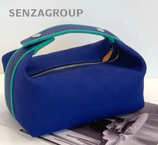 Hermes Bride A Brac Canvas Handbag Blue Women Almost Brand NEW