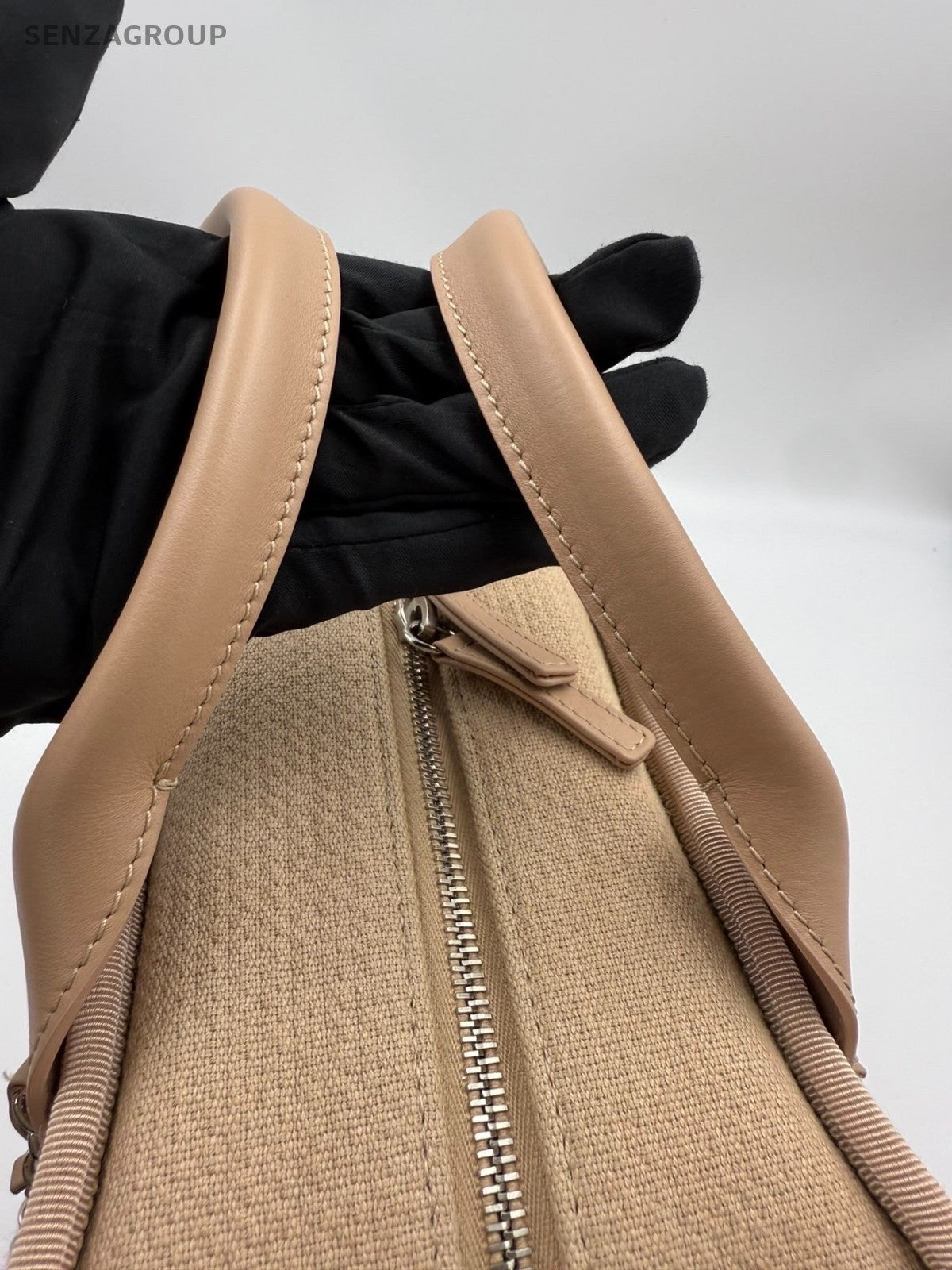 Chanel Canvas Beach Bag Top Handle Bag Chain Shoulder Bag Beige Silver Women