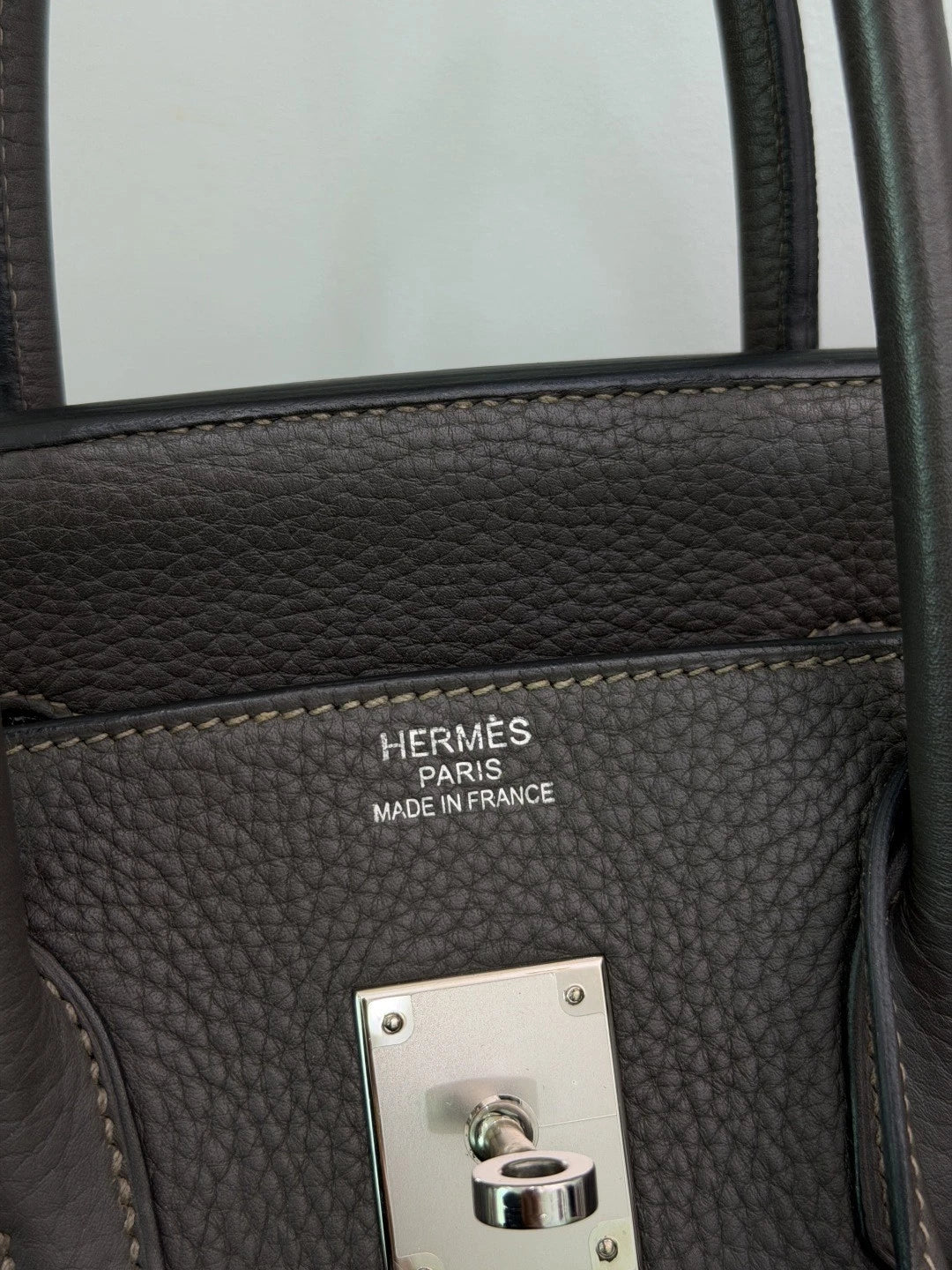 Authentic Hermes Birkin 35 Tote Top Handle Bag Grey Silver Hardware