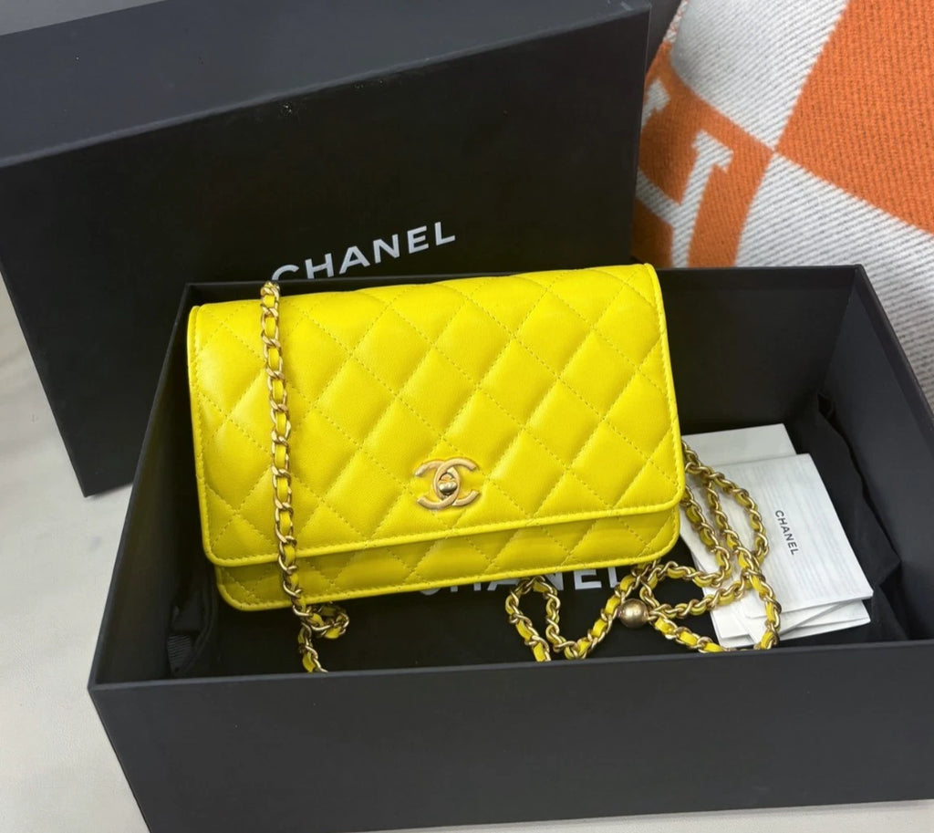 Chanel Woc Chain Shoulder Bag Crossbody Bag Gold Hardware Yellow Women