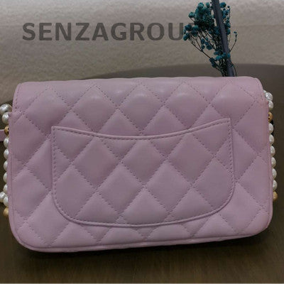 Chanel Quilted Pearl Chain Shoulder Bag Pink Gold Hardware