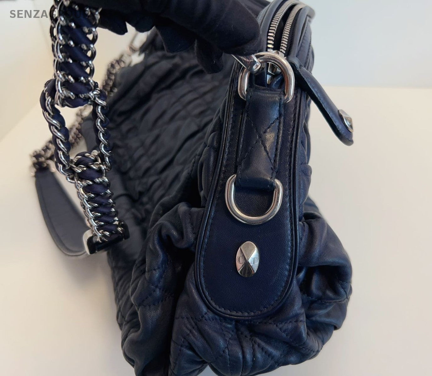 Christian Dior Bowling Chain Shoulder Bag Black Silver Used Women Classic