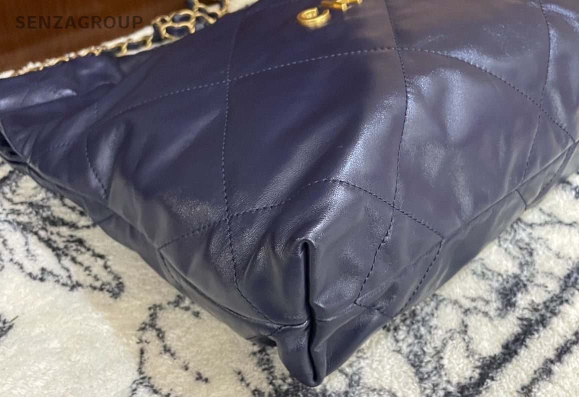 Chanel 22PM Chain Shoulder Bag Crossbody Blue Gold Diamond Women Classic