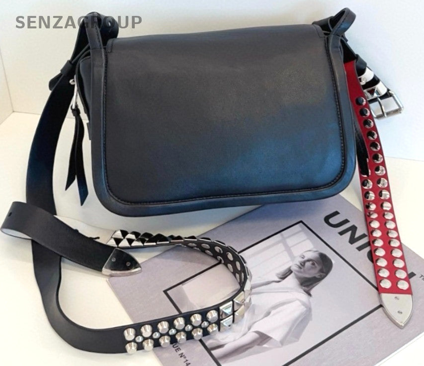 PRADA Rivet Pochette Metis All Leather Shoulder bag Crossbody Black