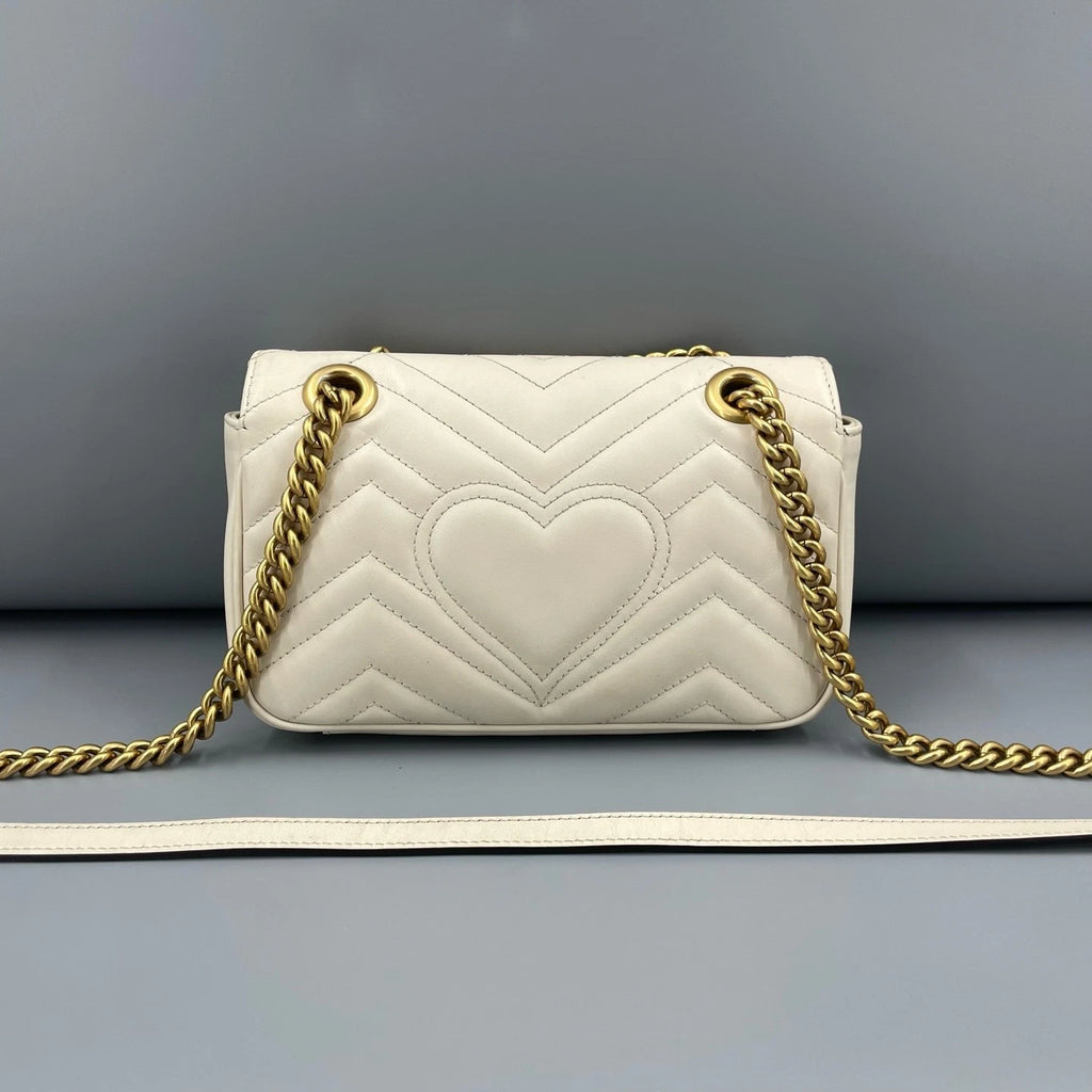 Gucci Marmont22 Leather Shoulder Bag For Women White Gold