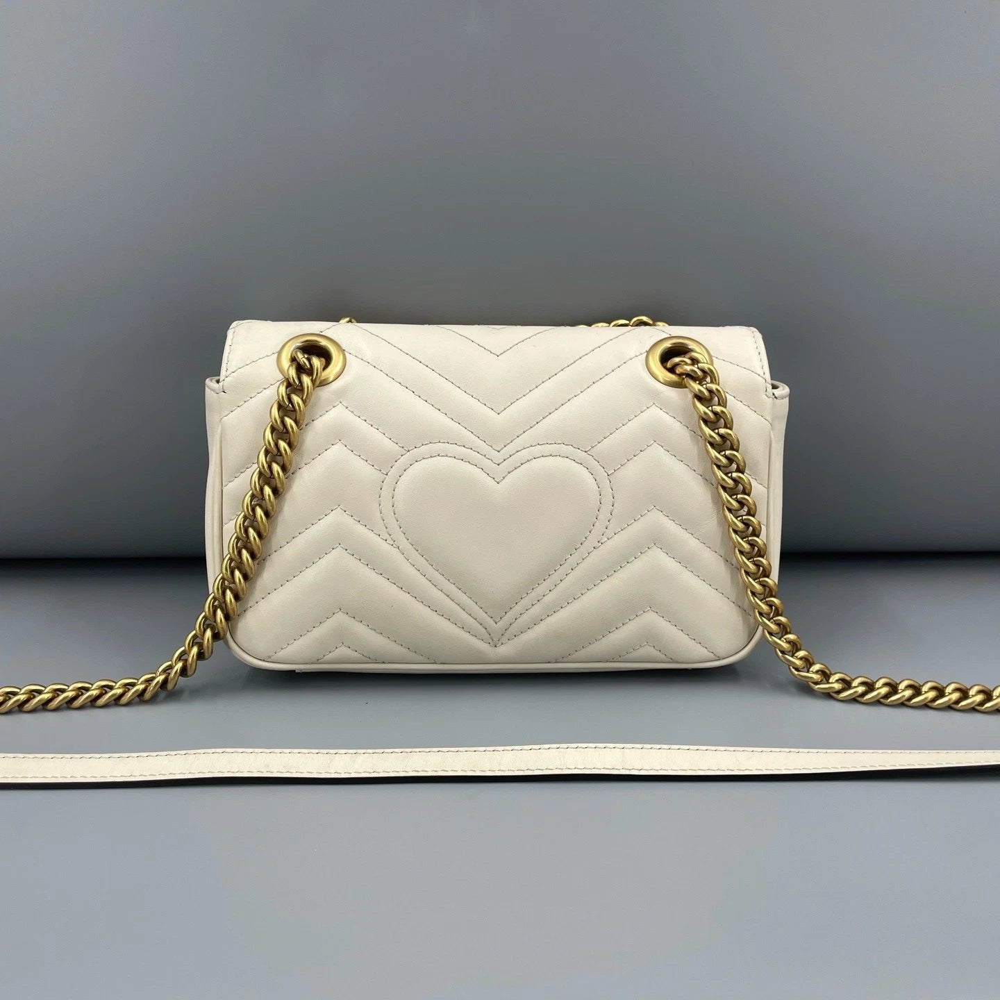 Gucci Marmont22 Leather Shoulder Bag For Women White Gold