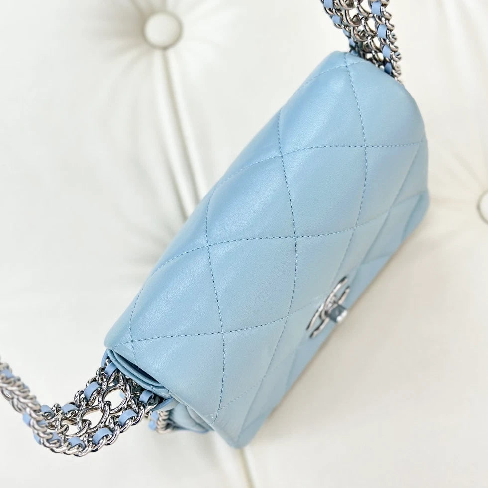 Chanel Chain Lambskin Shoulder Crossbody Bag Blue Silver Hardware Women S