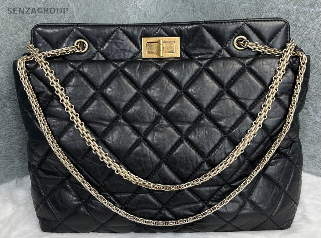 Chanel Tote Chain Shoulder Bag Gold Black Diamond Pattern Women Classic