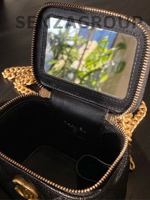 Chanel 23P Mini Box Black Calfskin Gold Heart Chain Crossbody Bag