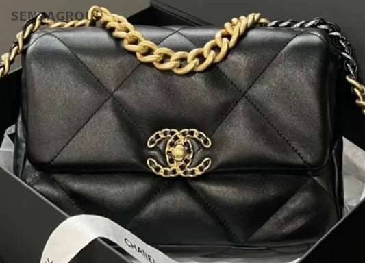 Chanel 19Bag Chain Top Handle Shoulder Bag Crossbody Black Gold Women Classic