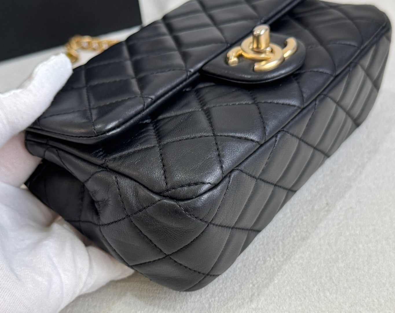 Chanel Diamond Mini Gemstone Chain Shoulder Bag Crossbody Black Gold Women