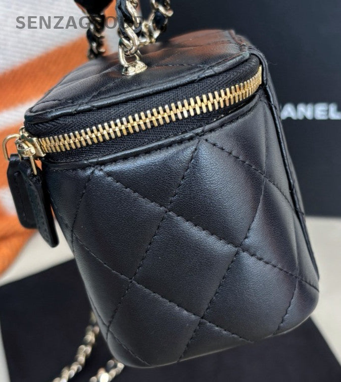Chanel 23P Mini Chain Box Shoulder Bag Crossbody Black Gold Women Classic