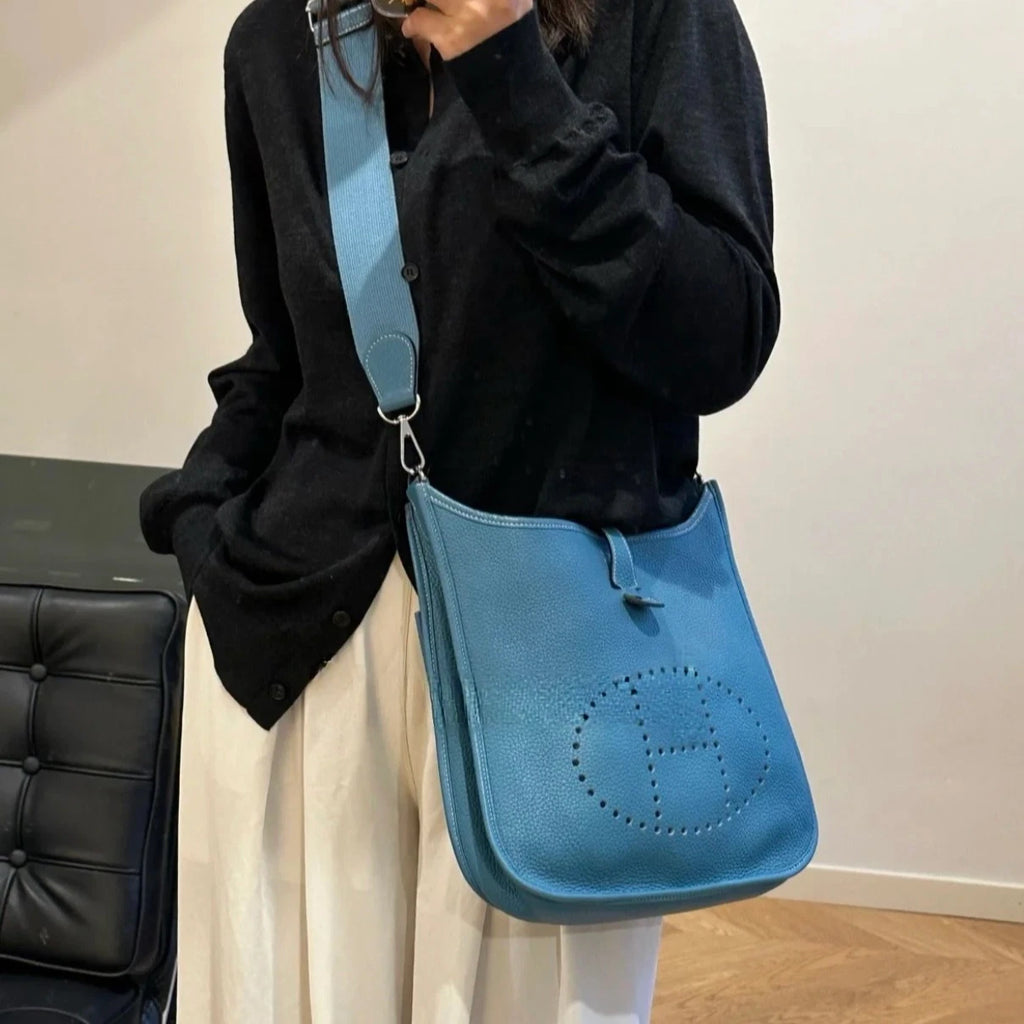 Hermes Evelyne29 Shoulder Bag Crossbody Blue Silver Used Women Classic Fashion
