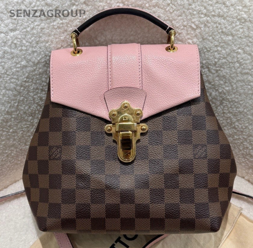Louis Vuitton Clapton Damier Ebene Backpack Shoulder Bag Brown Pink Women
