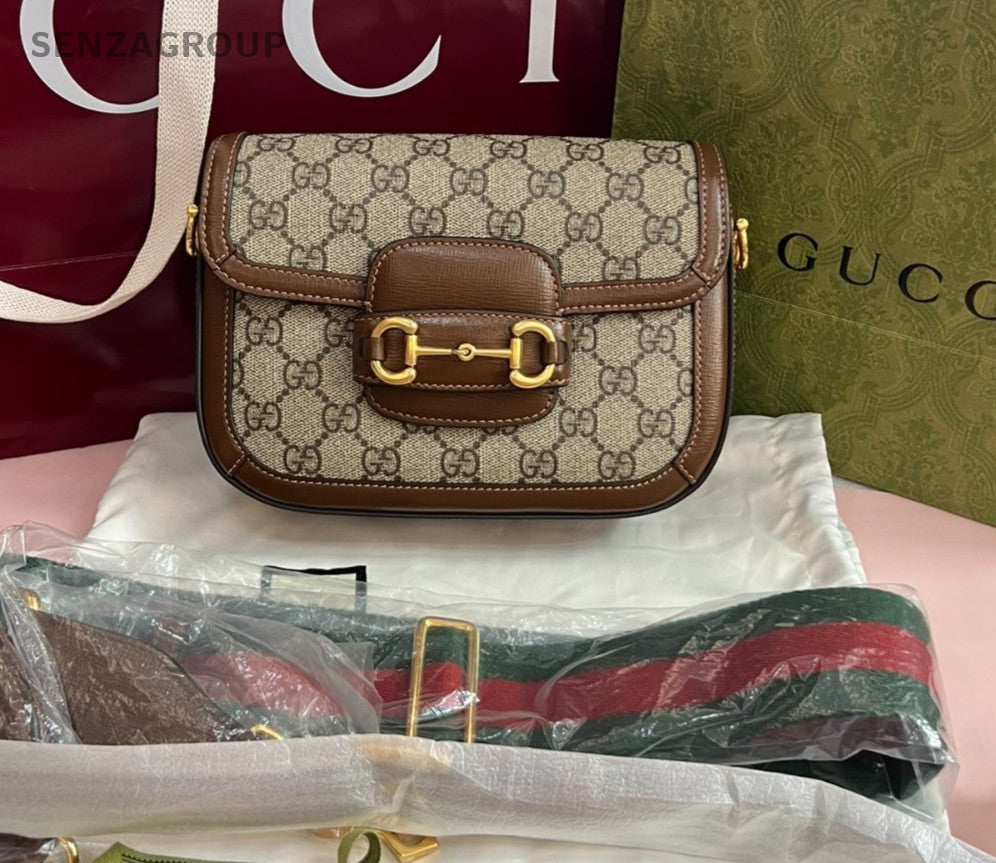 GUCCI 1955 Horse bit PM Monogram 2way Shoulder bag Canvas Brown Almost Brand NEW