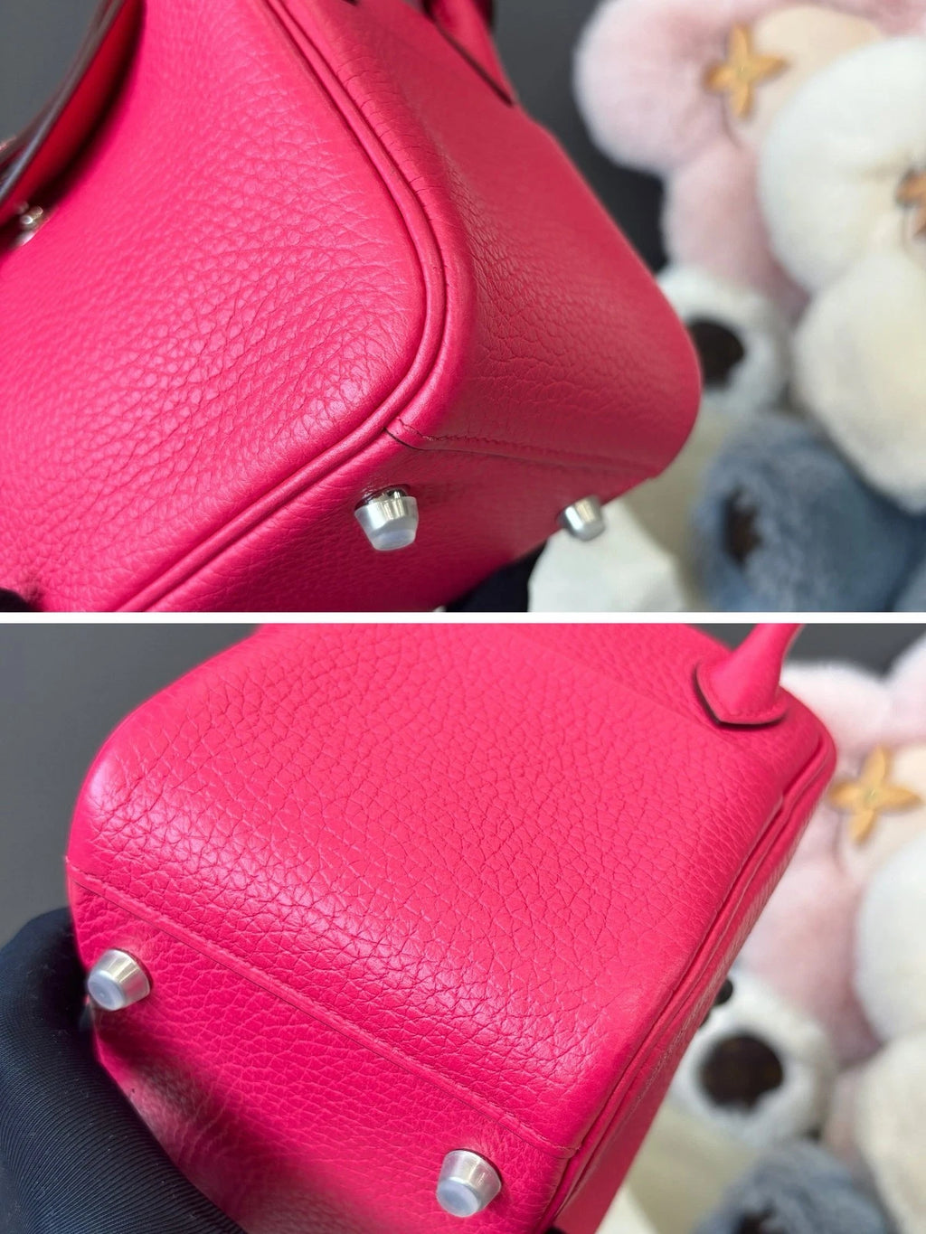 Hermes Lindy Mini TC Leather Top Handle Shoulder Bag Pink Silver Women Classic