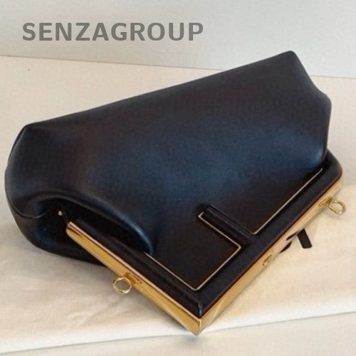 Fendi First Bag PM Black Gold Clutch Crossbody Women Classic Design Fashion
