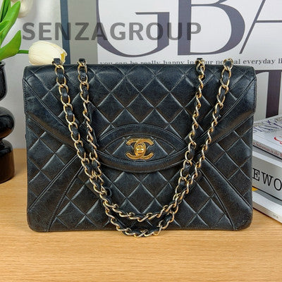 Chanel Classic Quilted Black Gold Chain Shoulder Bag Vintage