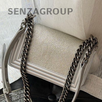 Chanel Le Boy Silver Chain Shoulder Crossbody Bag - Women's Fashion