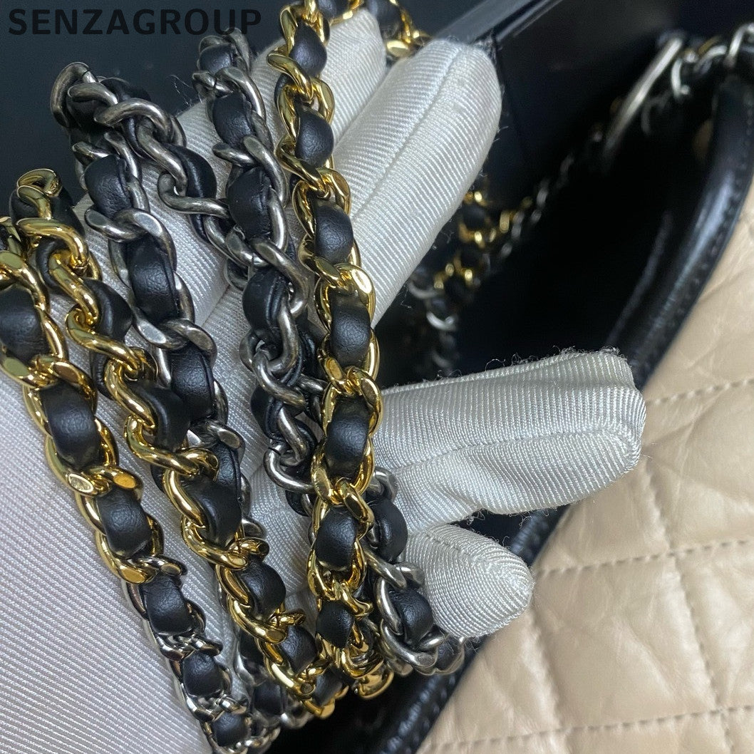 Chanel Gabrielle Hobo Small Beige Black Chain Shoulder Crossbody Bag