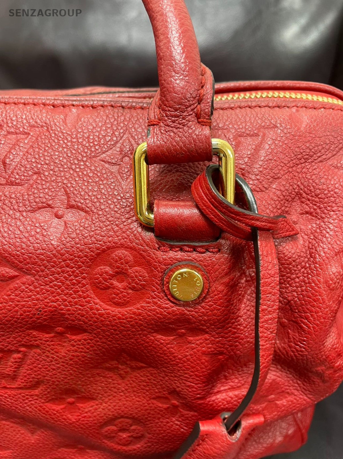 Louis Vuitton Monogram Tote Top Handle Bag Crossbody Red Gold Women Classic
