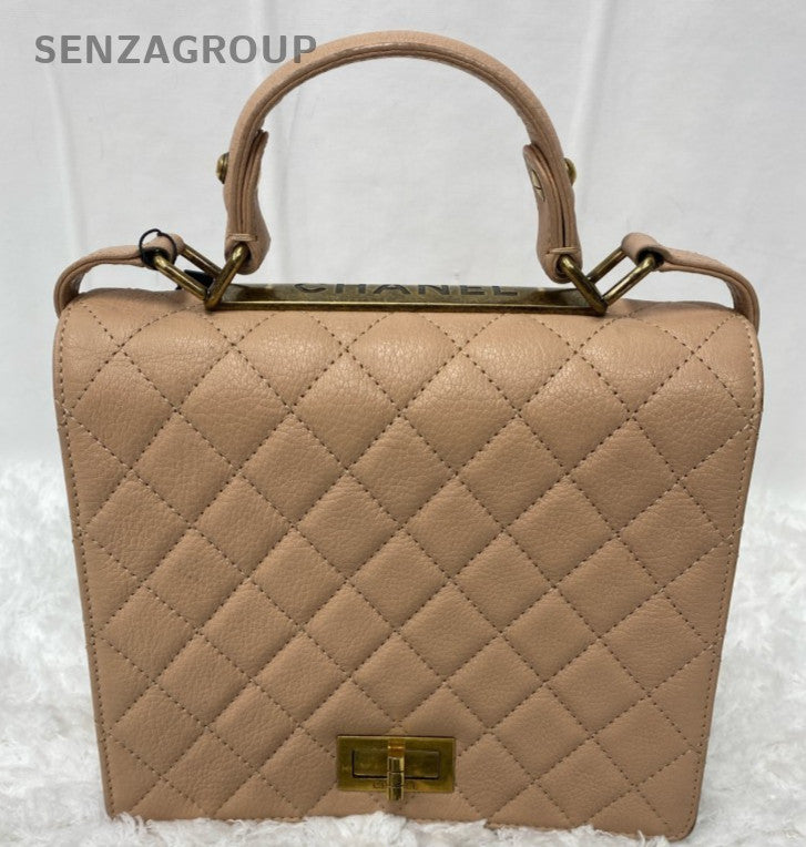 Chanel 2.55 Chain Diamond Top Handle Bag Crossbody Pink Gold Women Classic
