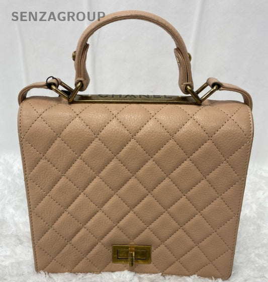Chanel 2.55 Chain Diamond Top Handle Bag Crossbody Pink Gold Women Classic