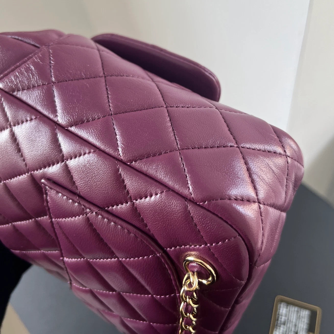 Chanel Diamond Chain Backpack Purple Gold Classic Used Women