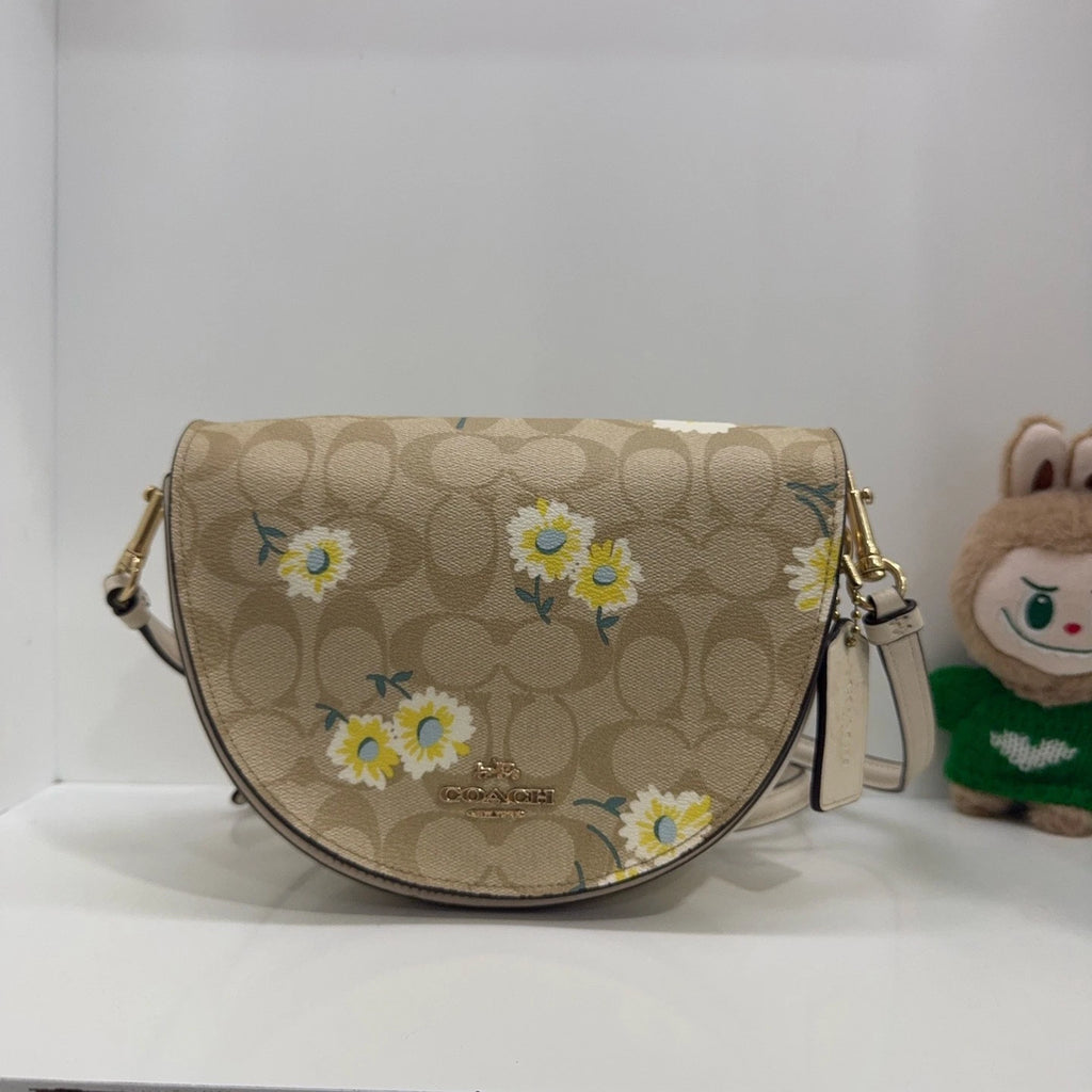Coach Ellen Daisy Print Canvas Leather Saddle Crossbody Bag For Women