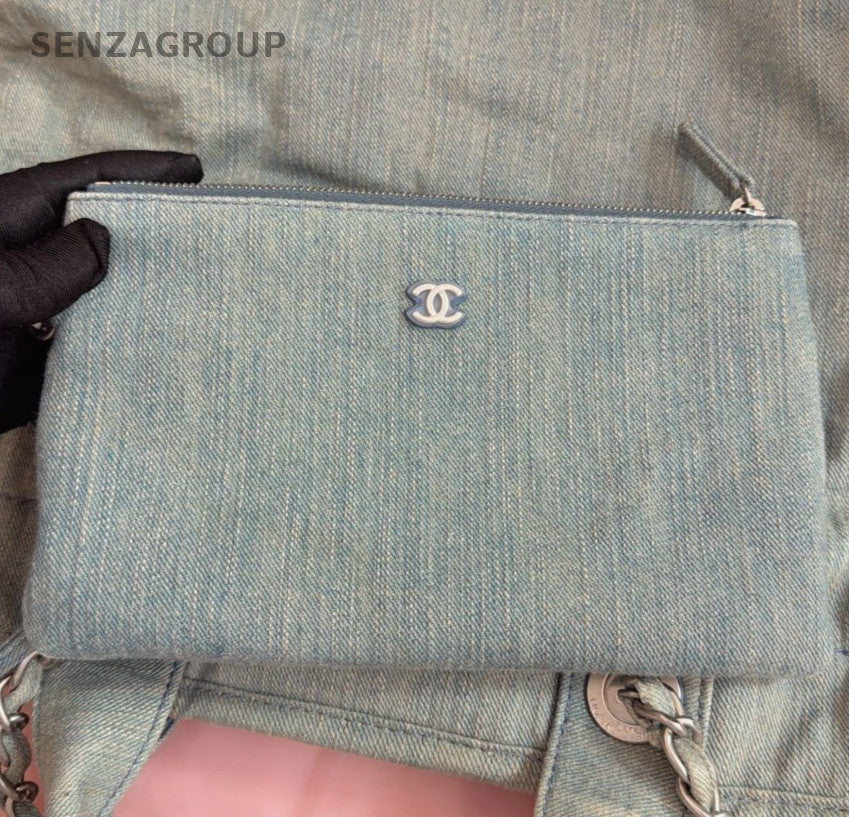 Chanel Beach Bag Chain Shoulder Bag Blue Silver Used Women Classic