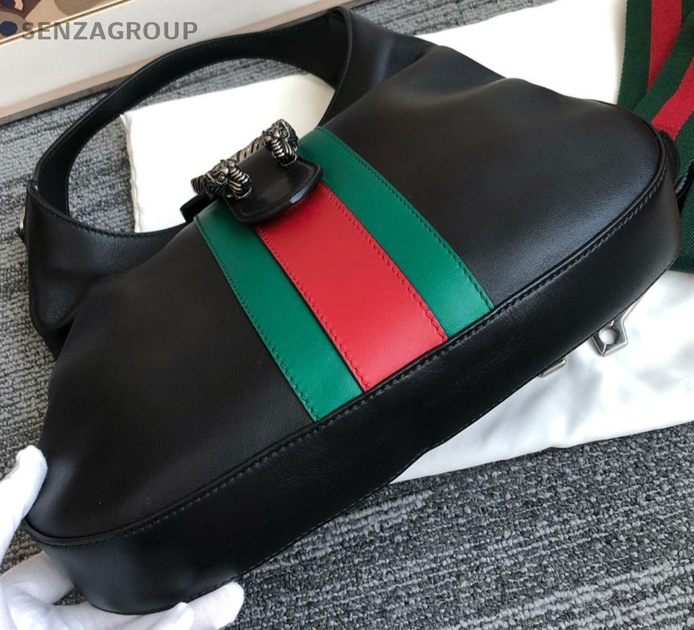 GUCCI Hobo Shoulder bag 2way Handbag Classic color combinations Women Black