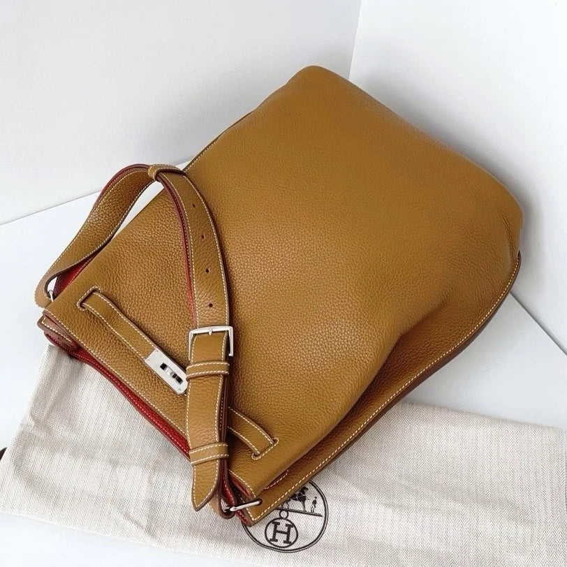Excellent Hermes SoKelly26 Bucket Handbag Shoulder Bag Brown Silver Hardware