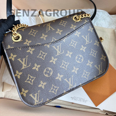 Louis Vuitton Passy Messenger Bag Monogram Chain Shoulder Crossbody Brown Gold