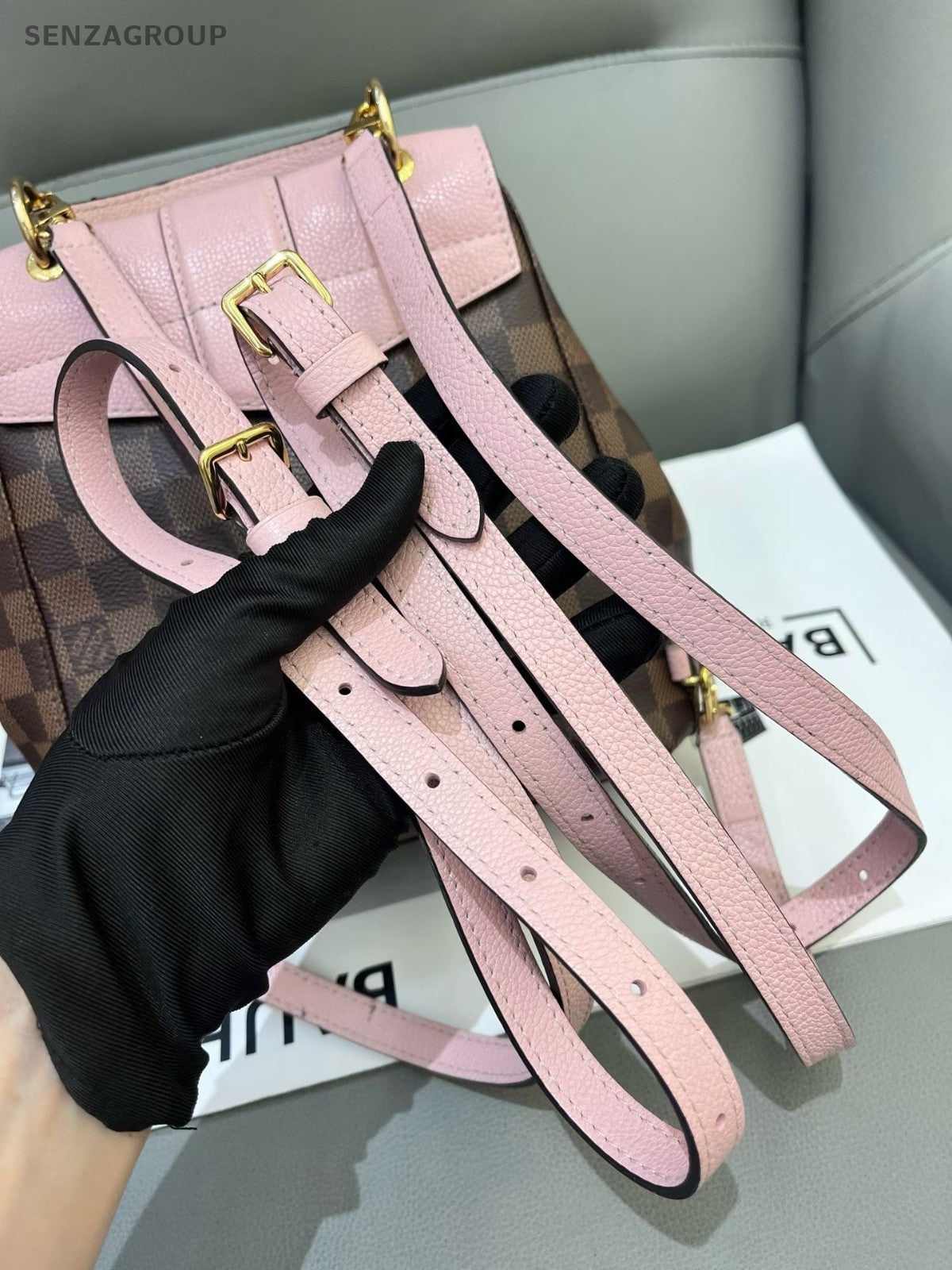 Louis Vuitton Clapton Backpack Damier Ebene Top Handle Brown Pink Women