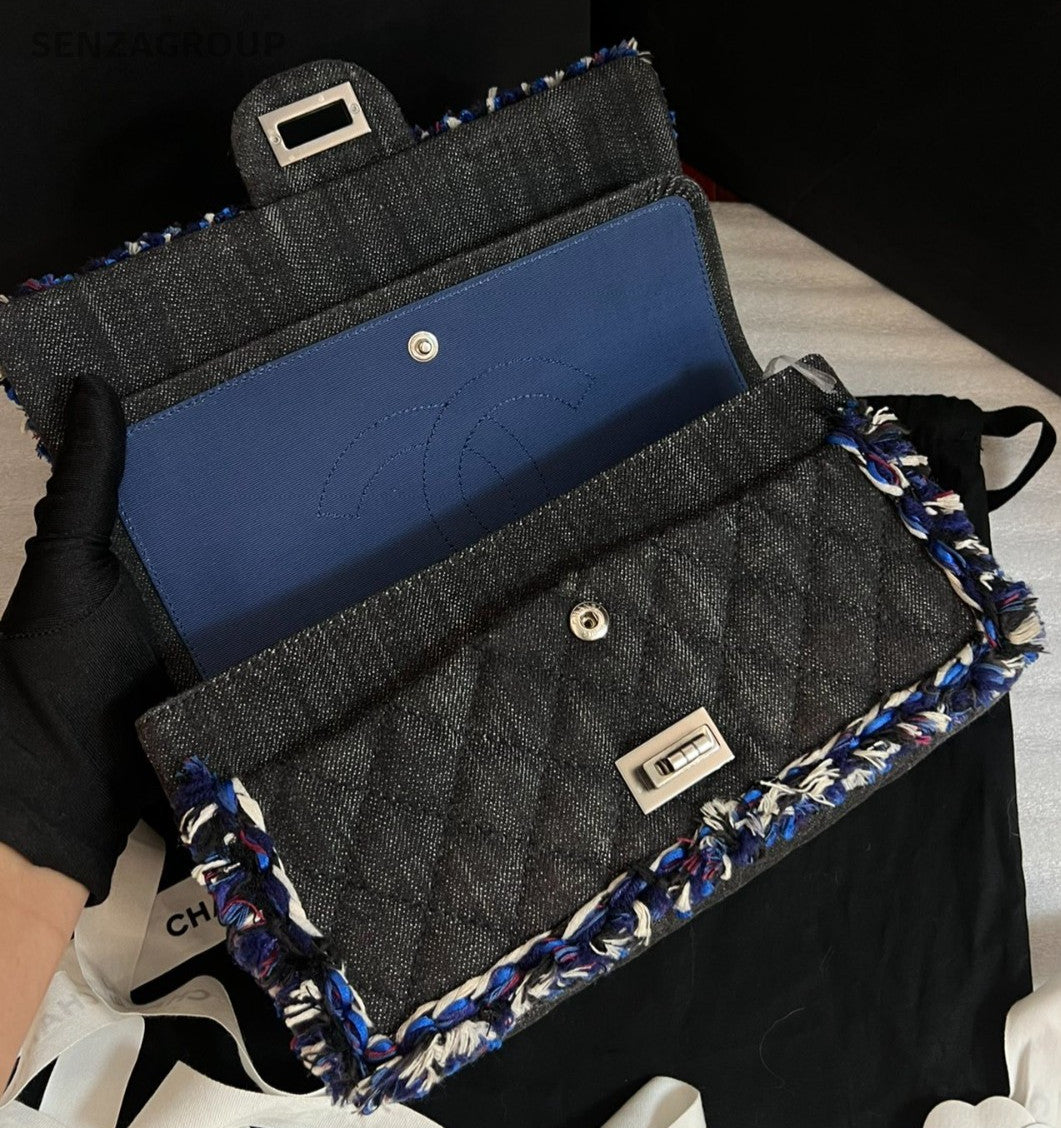 Chanel 2.55 Chain Crossbody Shoulder Bag Blue Black Silver Women Diamond Classic