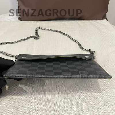 Louis Vuitton Damier Graphite Medium Chain Shoulder Crossbody Bag Black Silver
