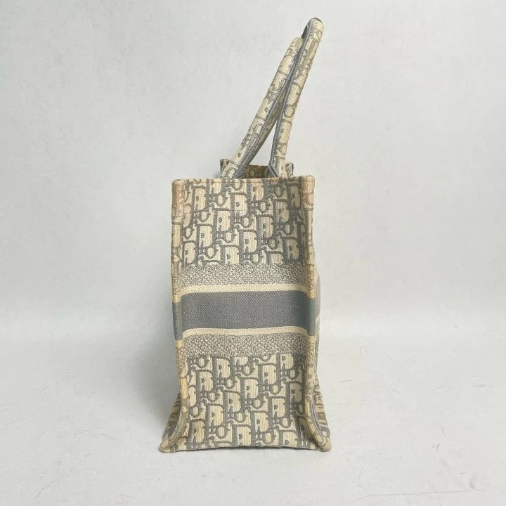 Dior Book Tote Canvas Gray Tote Bag Excellent