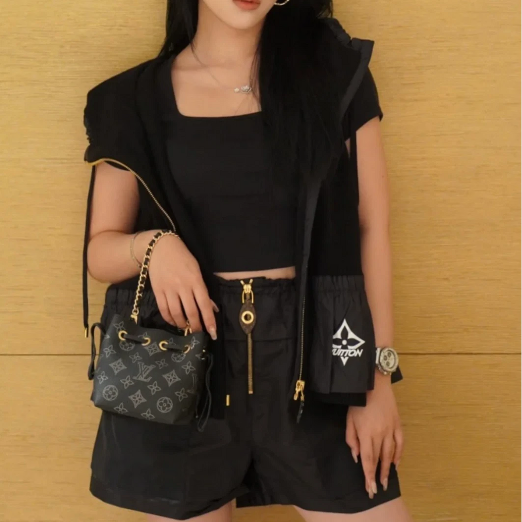 Louis Vuitton Bella Pico Mini Bucket Chain Top Handle Crossbody Black Gold