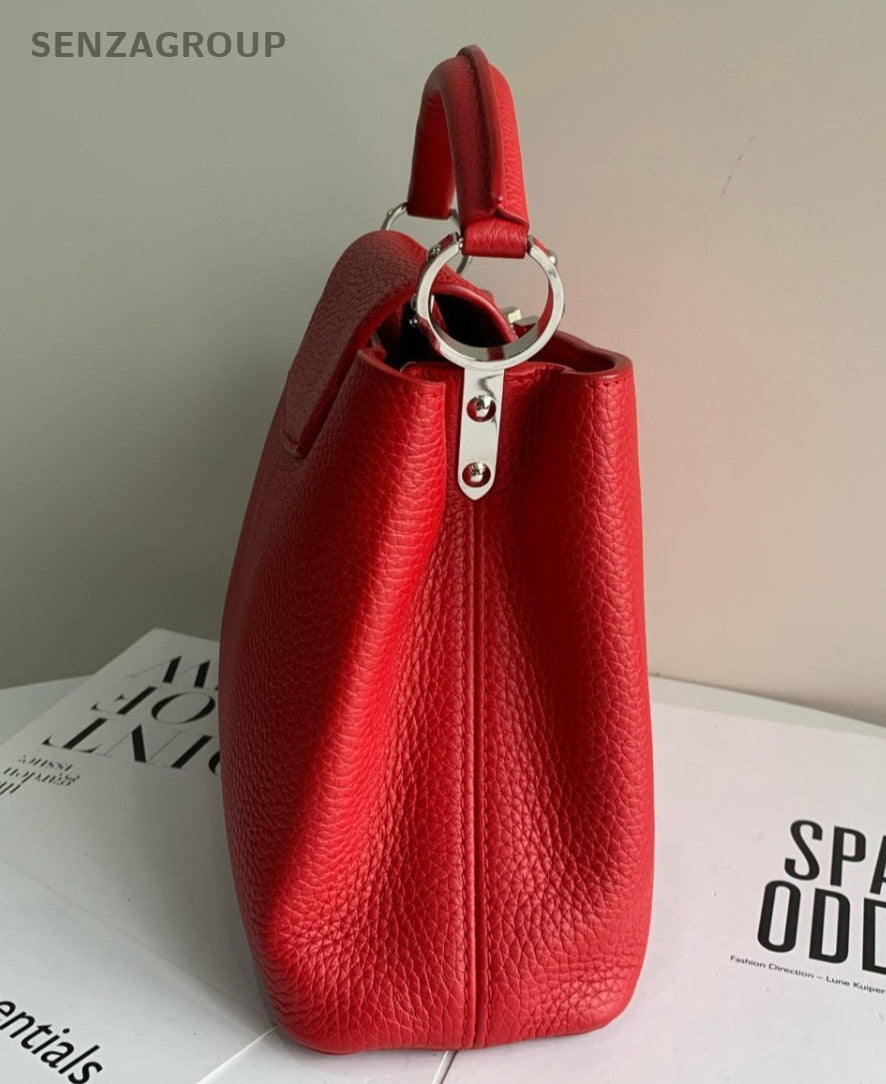 Louis Vuitton Capucines PM Top Handle 2way Shoulder Handbag Red Silver Women