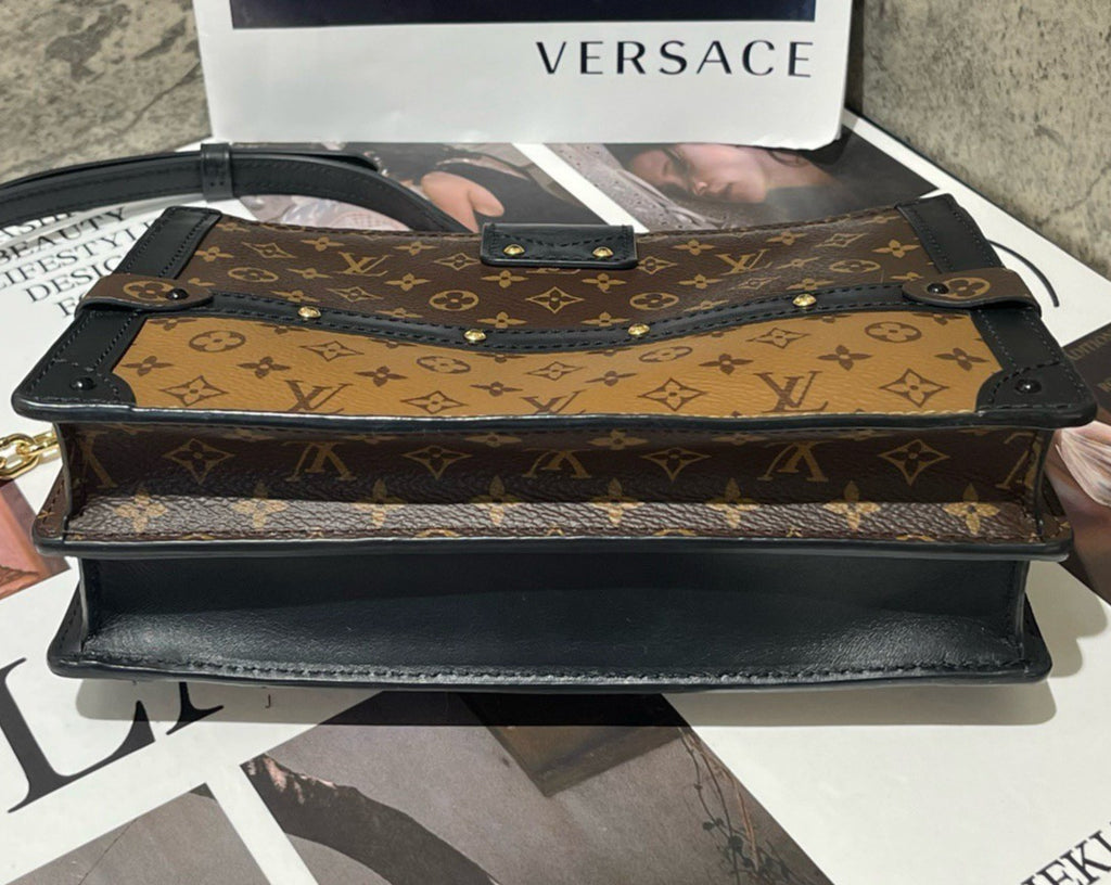 Louis Vuitton Trunk Clutch Box Monogram Shoulder Bag Crossbody Brown Gold Women