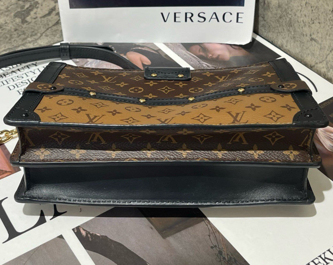 Louis Vuitton Trunk Clutch Box Monogram Shoulder Bag Crossbody Brown Gold Women