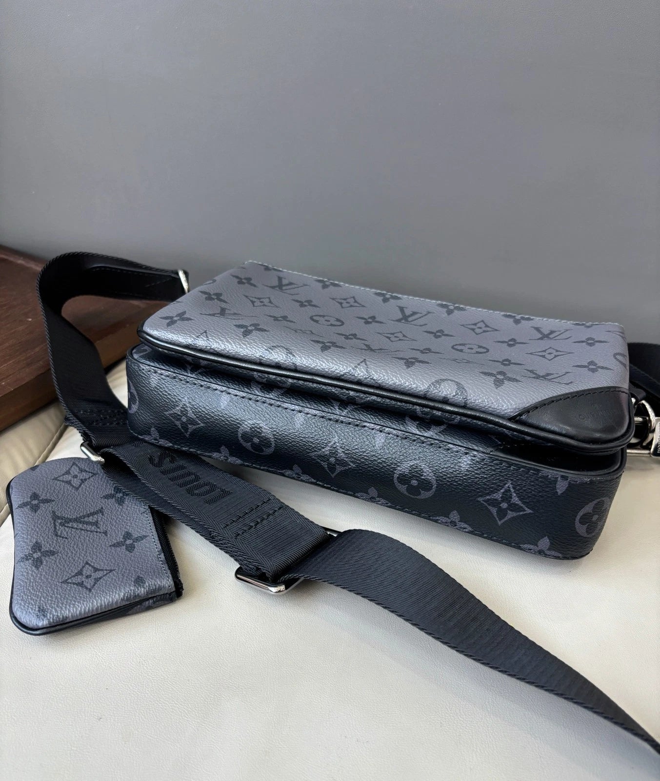 Louis Vuitton Trio Monogram Canvas Black Shoulder Bag Crossbody Messenger Bag