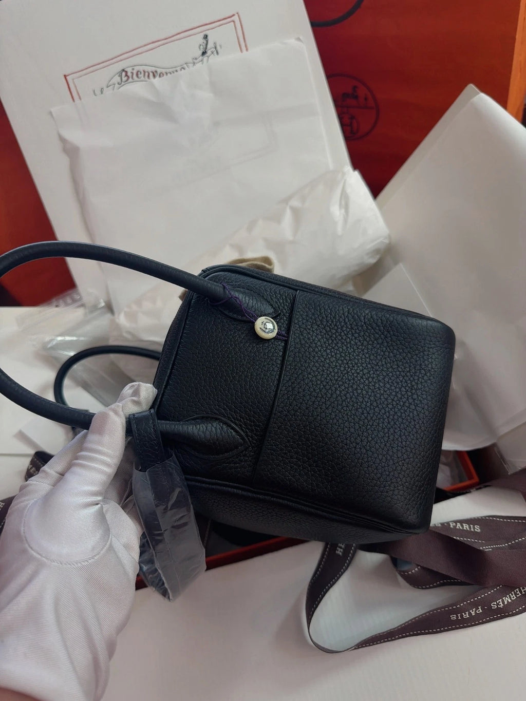 New Hermes Lindy26 Black 2Way Handbag Shoulder Bag Silver Hardware