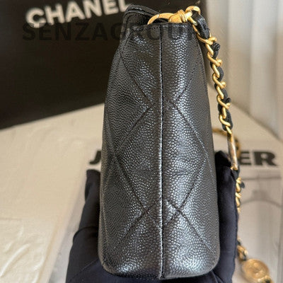 Chanel Quilted Black Gold Charm Chain Shoulder Crossbody Bag
